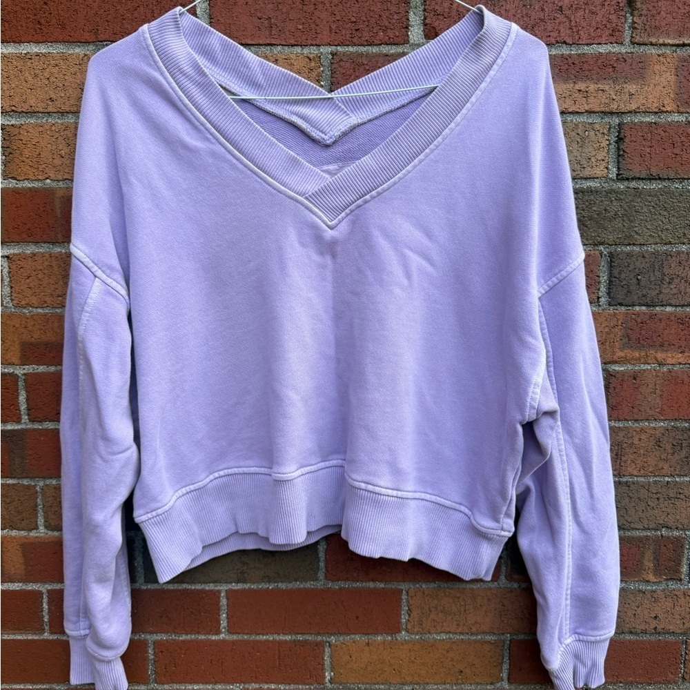 Aerie Oversized V-Neck Sweatshirt Lavender Purple Size XS